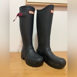 Hunter Black Boots with Pink Accent